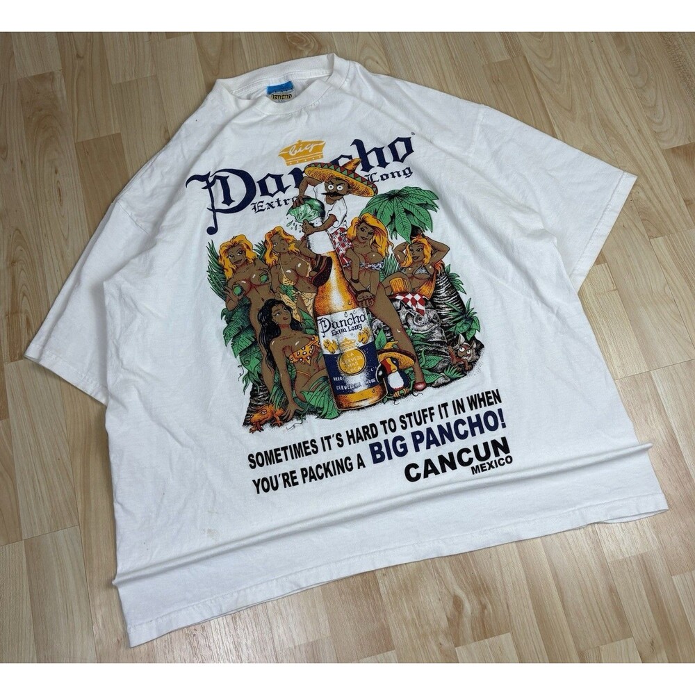 Vintage 90s Poncho Extra Long / Cancun Mexico Graphic T-Shirt / White / Size XXL